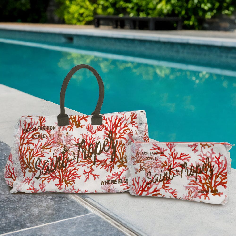 Borsa Mare o Trousse in Puro Cotone Fantasia Corallo - Phocea