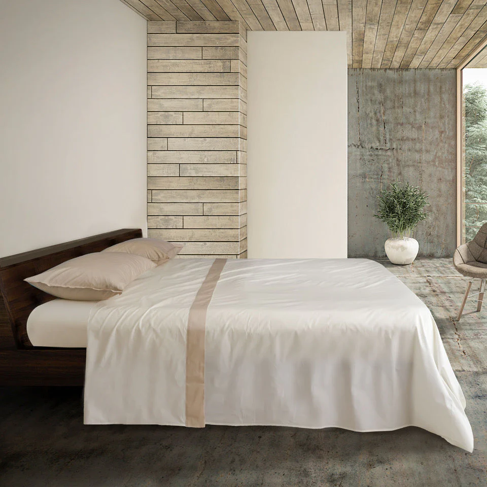 Completo Lenzuola in Percalle di Cotone con Bordo in Raso - Prestige