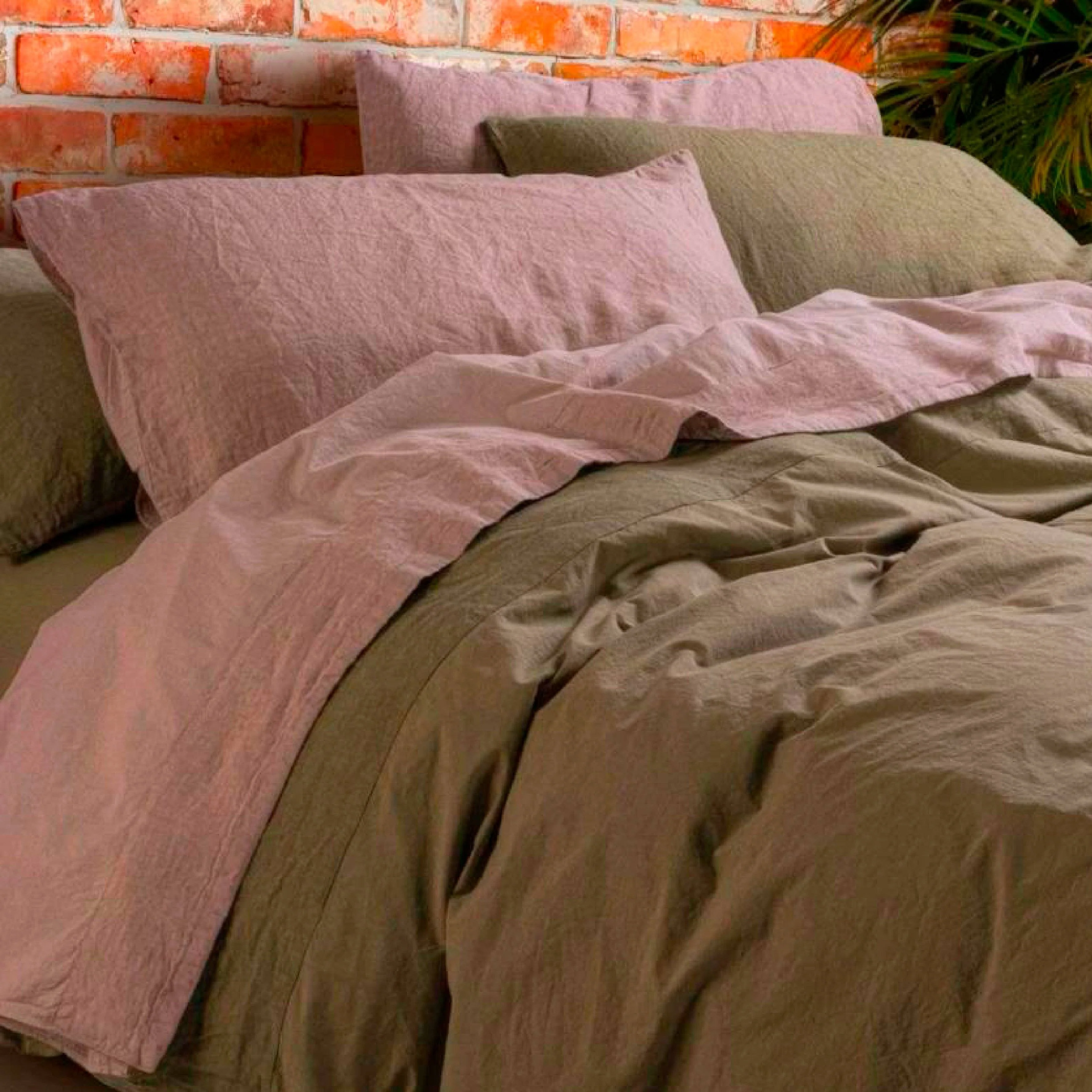 Completo Lenzuola Cotone e Lino StoneWashed No Stiro - Loira - Image 2