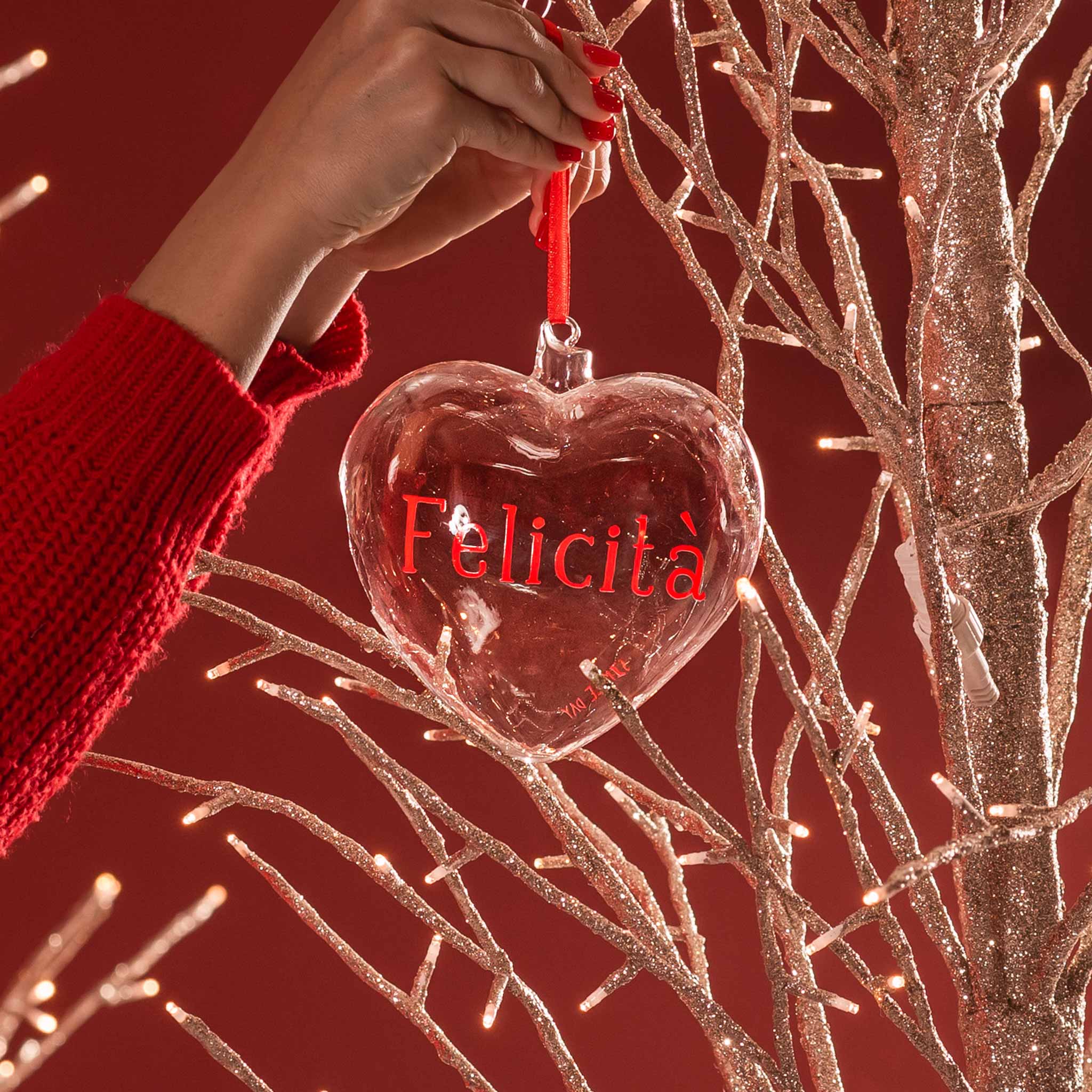 Cuore Decorativo in Vetro Borosilicato Serigrafato - Felicità