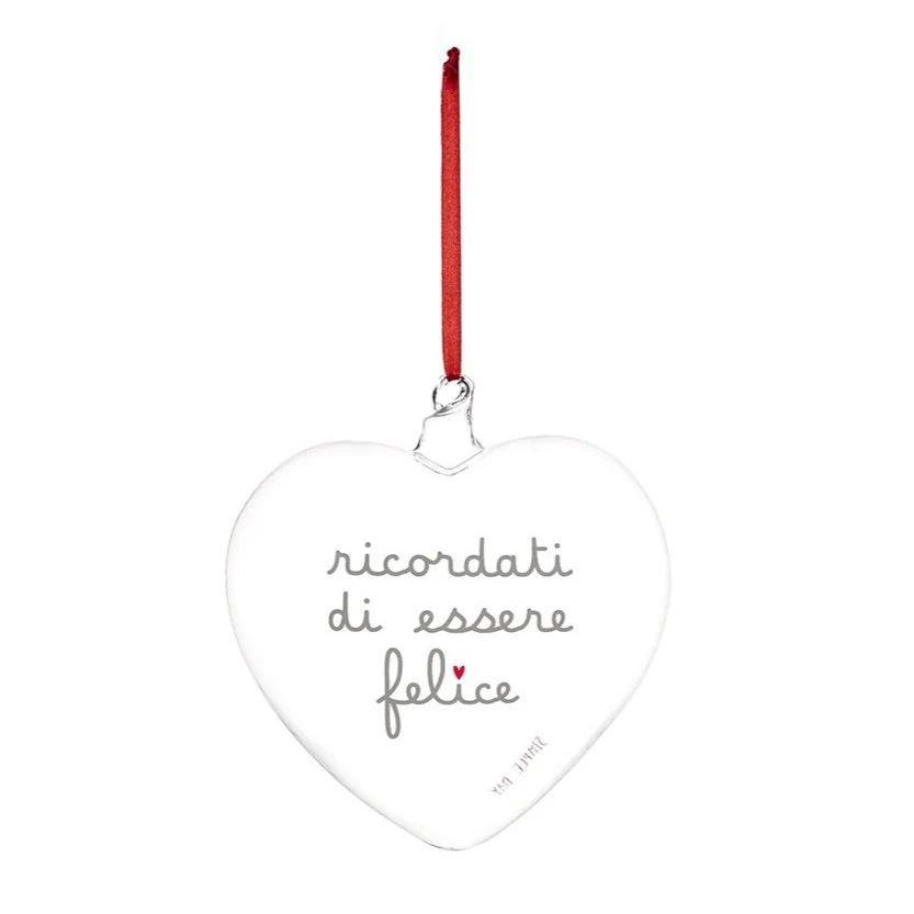 Cuore Decorativo in Vetro Borosilicato Serigrafato - Ricordati di Essere Felice - Image 3