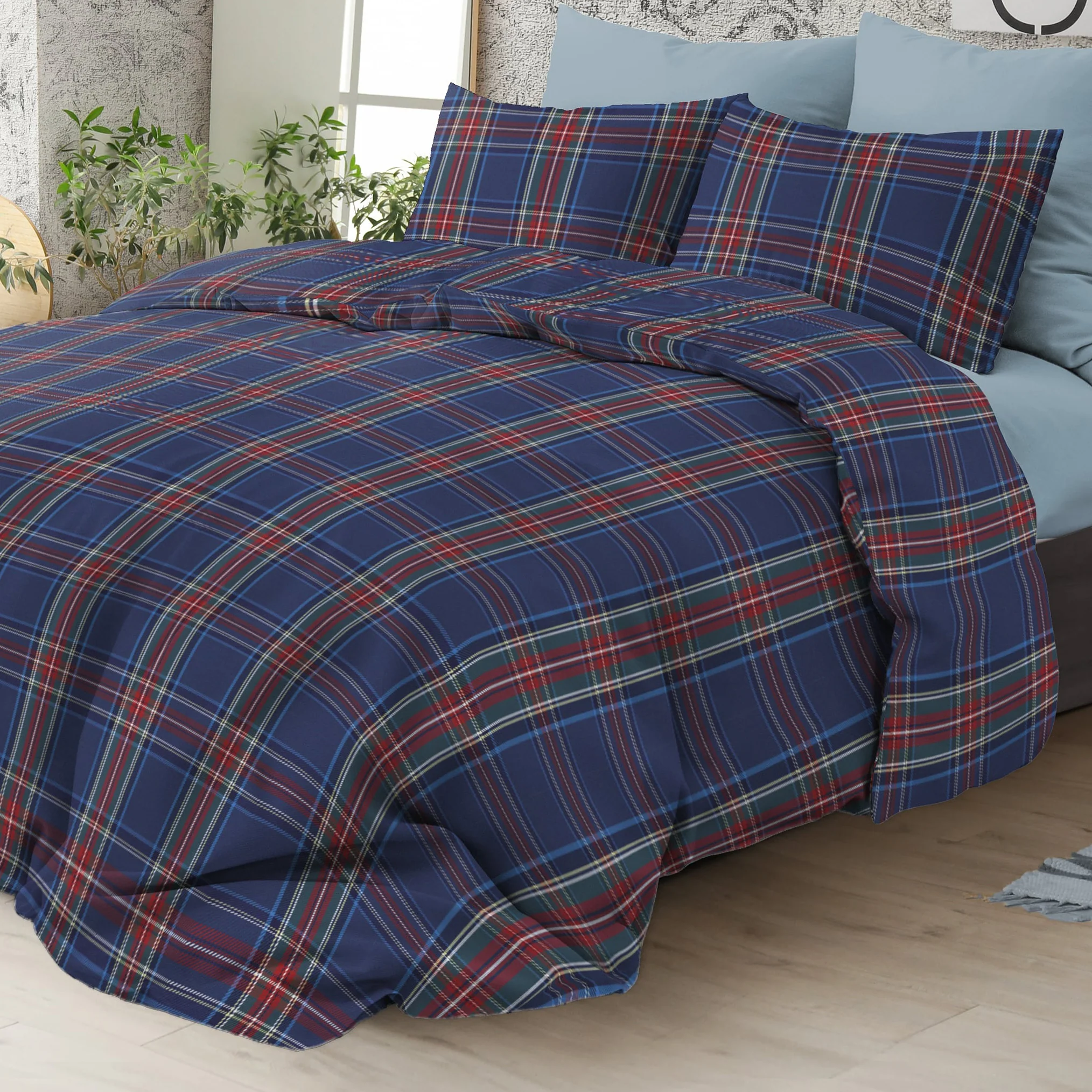 Parure Copripiumino in Puro Cotone Fantasia Scozzese - Tartan - Image 4