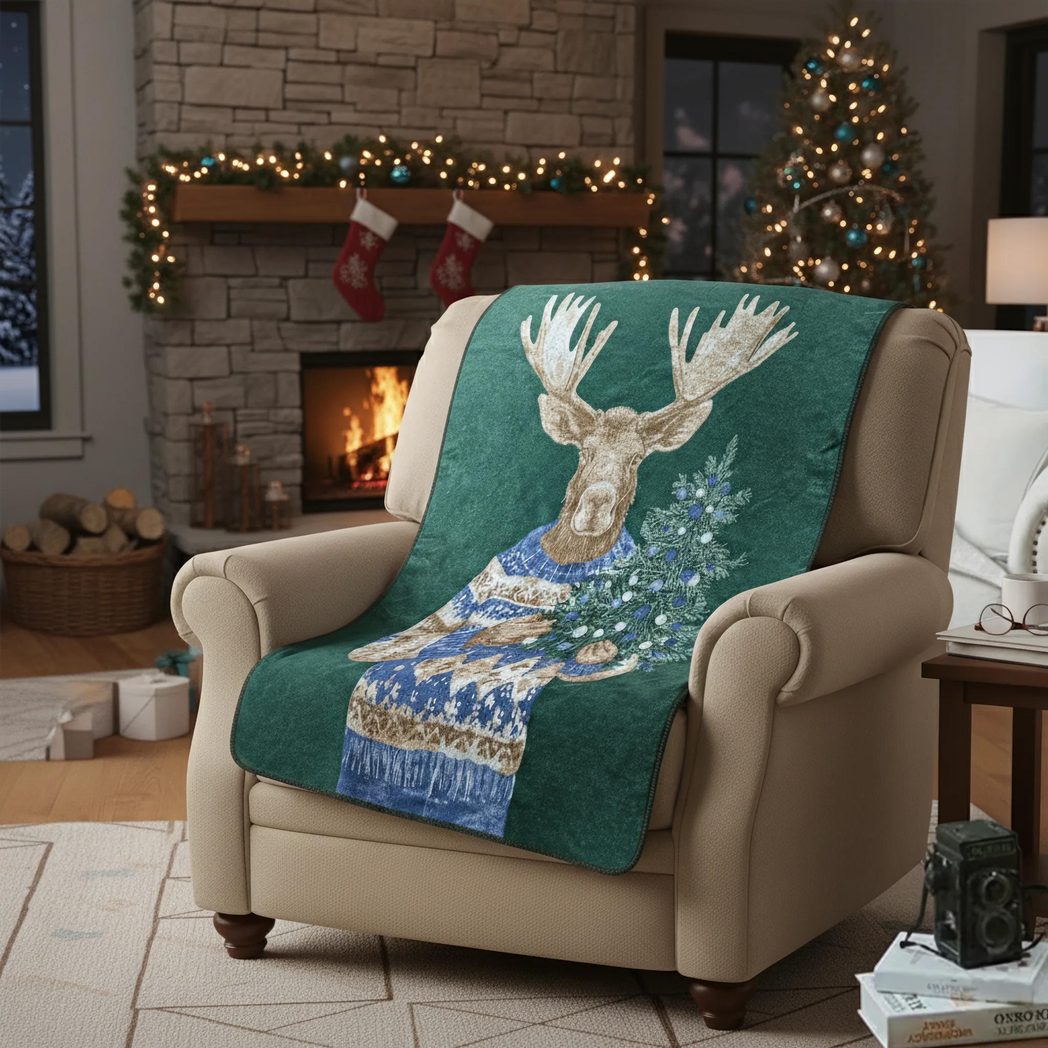 Plaid in Lana Cotta con Alce Natalizio - Moose - Image 2