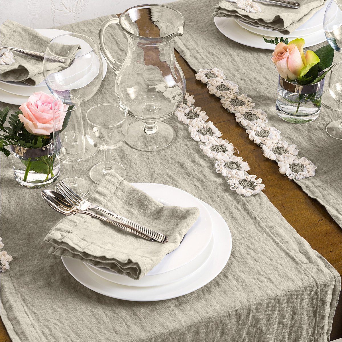Runner in Puro Lino StoneWashed no Stiro - Peonie - Image 3