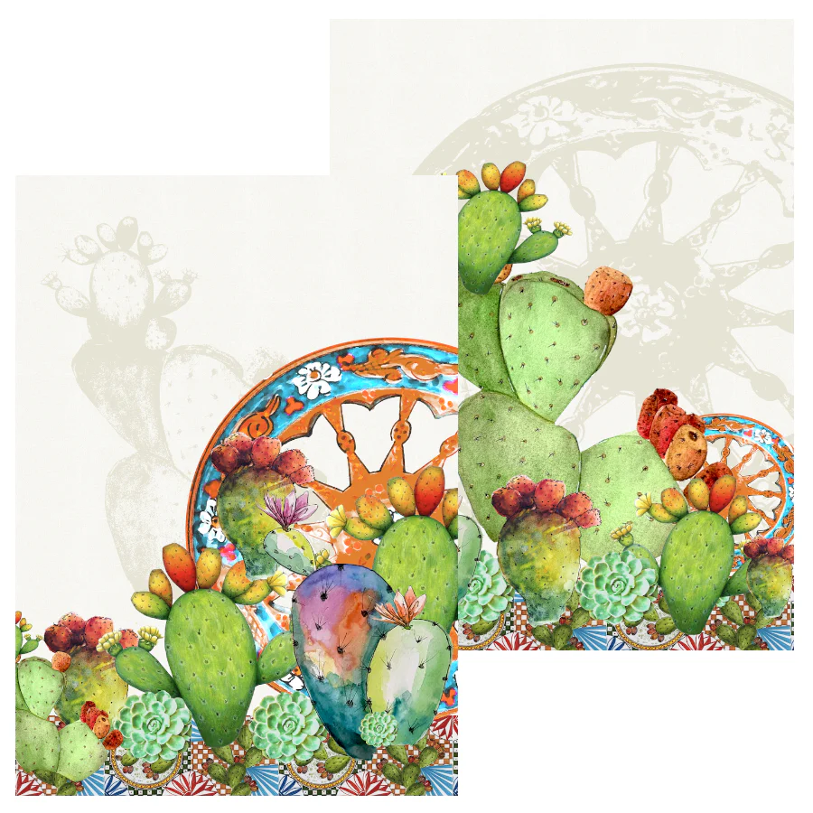 Set 2 Canovacci in Puro Cotone Fantasia Cactus - Ruota Carretto Siciliano - Image 3