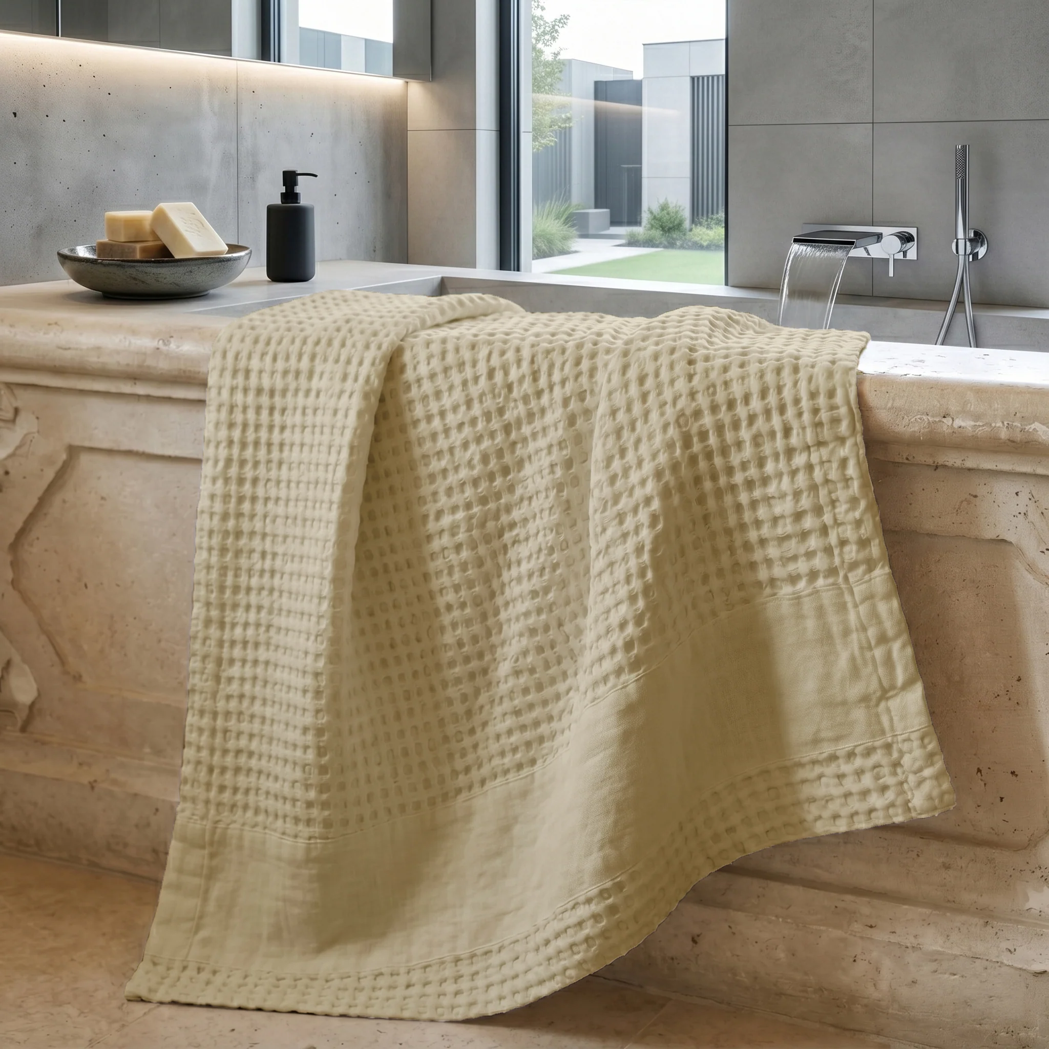 Telo da Bagno Nido d'Ape StoneWashed con Bordo in Lino - Jaspy - Image 12